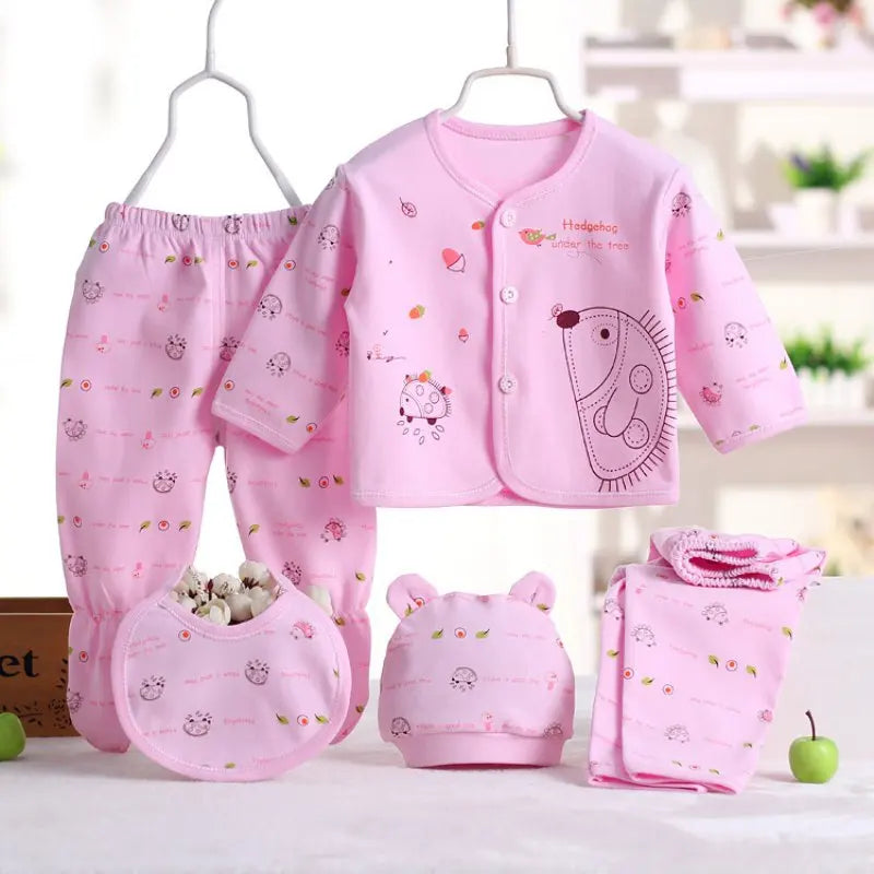 Cartoon Comfort: 5-Pc Newborn Cotton Set (0-3M) - I Love Goods