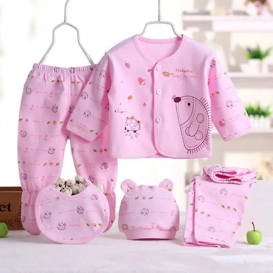 Cartoon Comfort: 5-Pc Newborn Cotton Set (0-3M) - I Love Goods