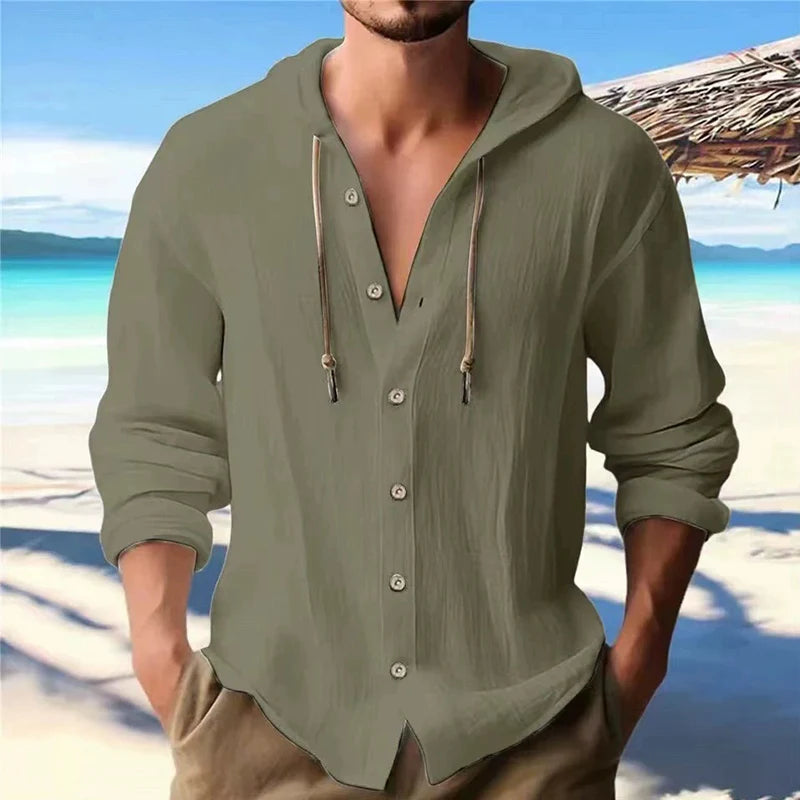 Linen Hoodie Cardigan Button-Up - I Love Goods