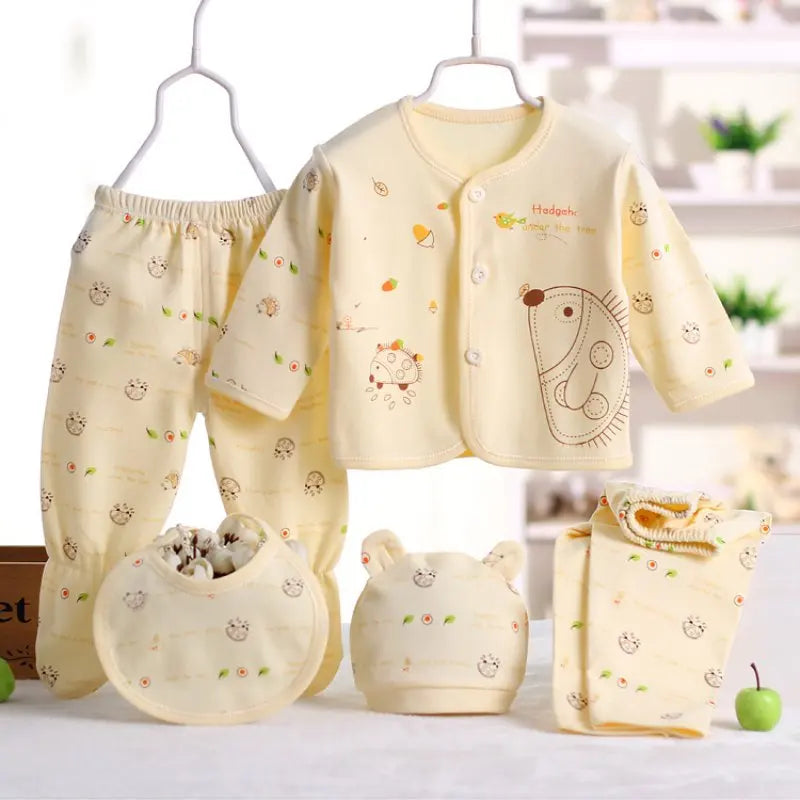Cartoon Comfort: 5-Pc Newborn Cotton Set (0-3M) - I Love Goods
