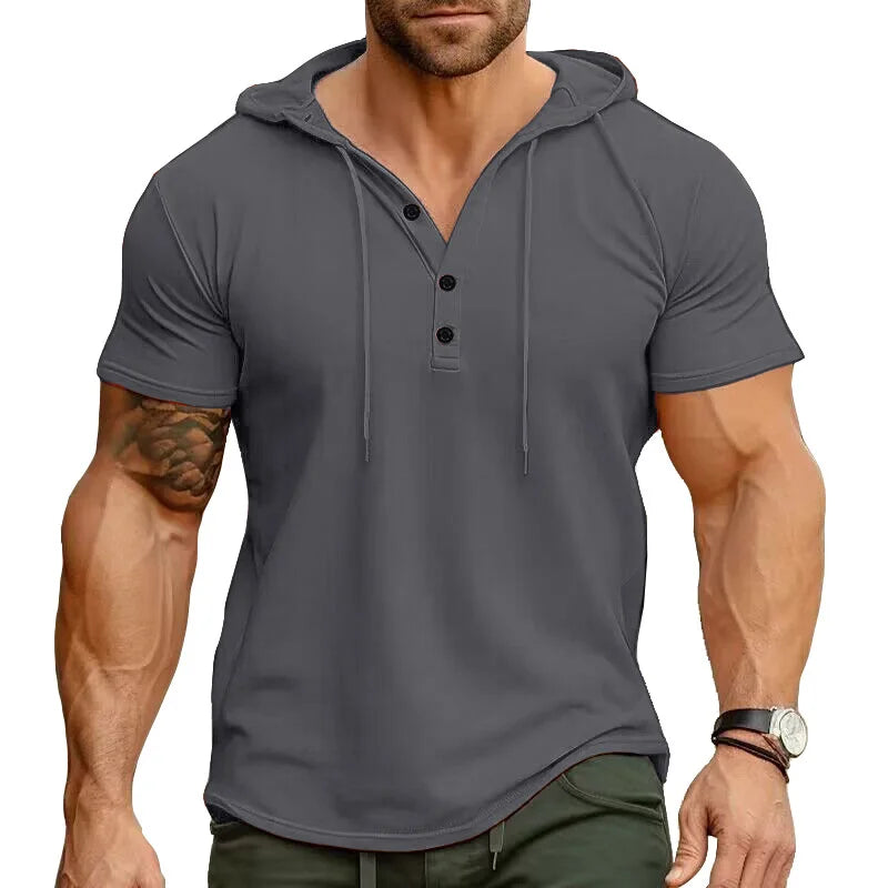 American-Style Henley Hooded T-Shirt - I Love Goods