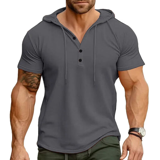 American-Style Henley Hooded T-Shirt - I Love Goods