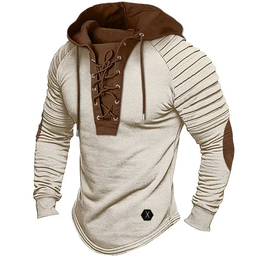 Men's Solid Color New Style Pleated Hoodie Top - I Love Goods