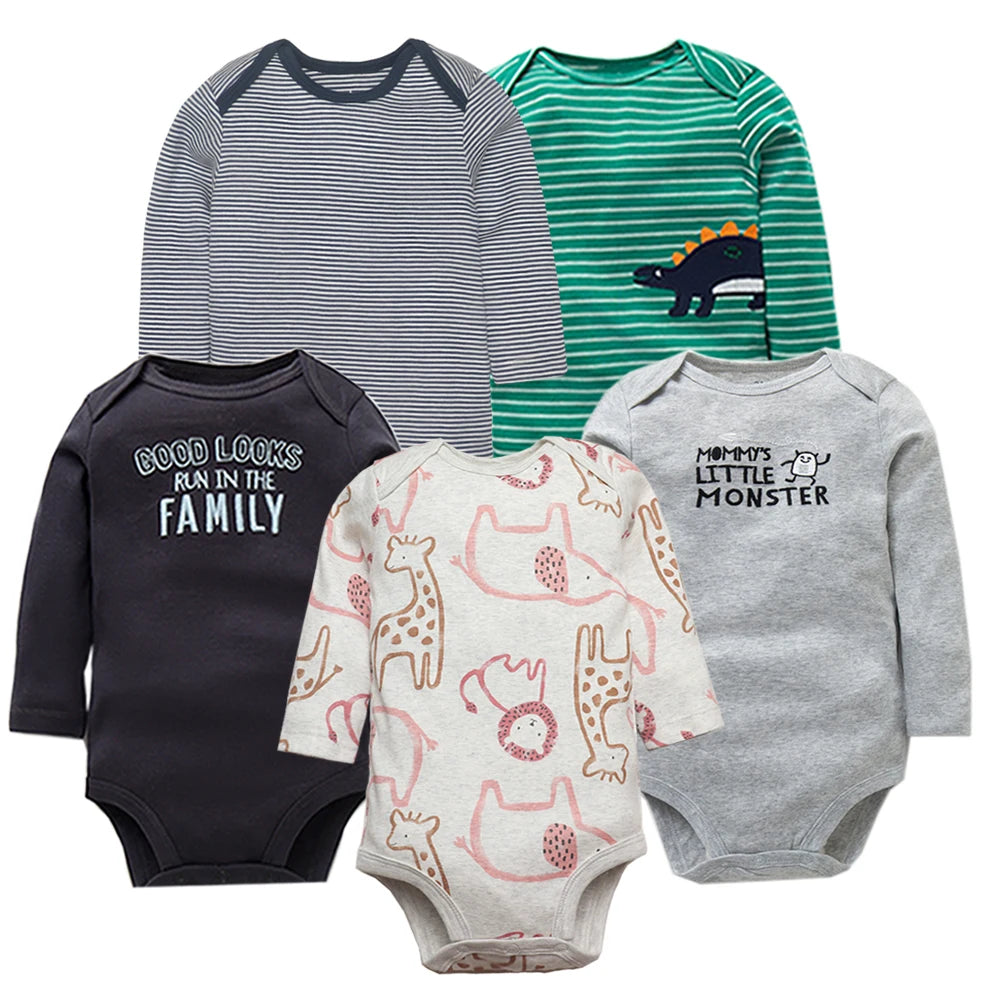 Newborn Baby Girl Long Sleeve 100% Cotton 5 PCS Cartoon Bodysuits - I Love Goods