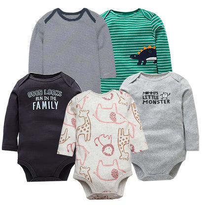 Newborn Baby Girl Long Sleeve 100% Cotton 5 PCS Cartoon Bodysuits - I Love Goods
