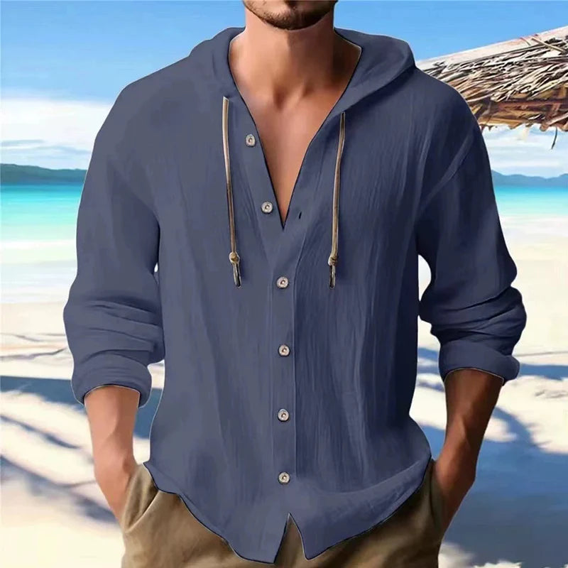 Linen Hoodie Cardigan Button-Up - I Love Goods