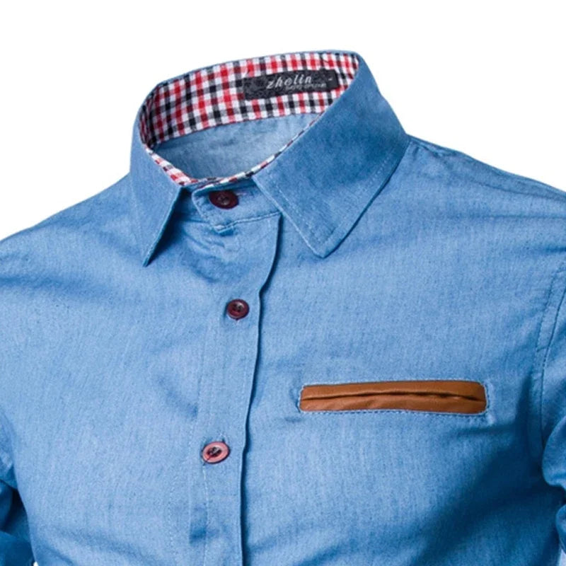 2025 Slim-Fit Navy Denim Shirt - I Love Goods
