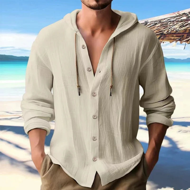 Linen Hoodie Cardigan Button-Up - I Love Goods