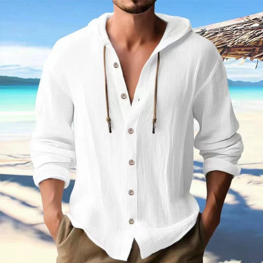 Linen Hoodie Cardigan Button-Up - I Love Goods