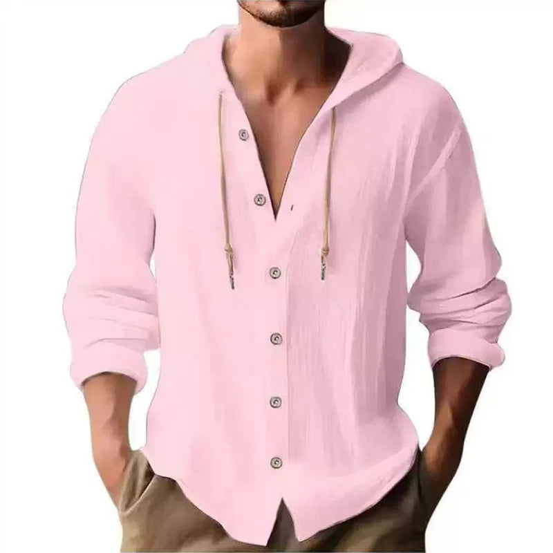 Linen Hoodie Cardigan Button-Up - I Love Goods