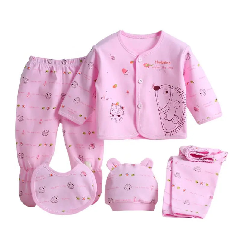 Cartoon Comfort: 5-Pc Newborn Cotton Set (0-3M) - I Love Goods