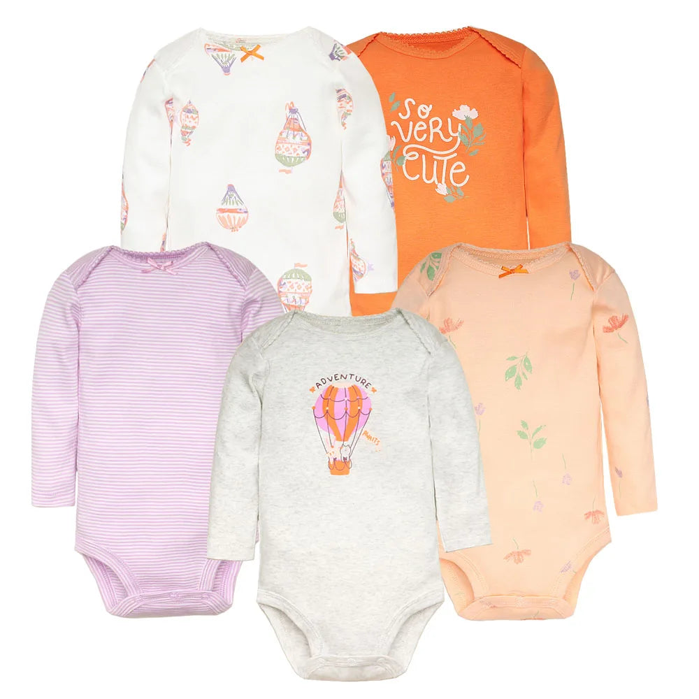 Newborn Baby Girl Long Sleeve 100% Cotton 5 PCS Cartoon Bodysuits - I Love Goods