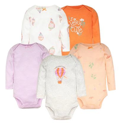 Newborn Baby Girl Long Sleeve 100% Cotton 5 PCS Cartoon Bodysuits - I Love Goods