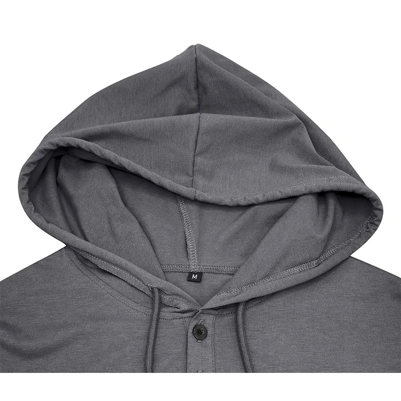 American-Style Henley Hooded T-Shirt - I Love Goods