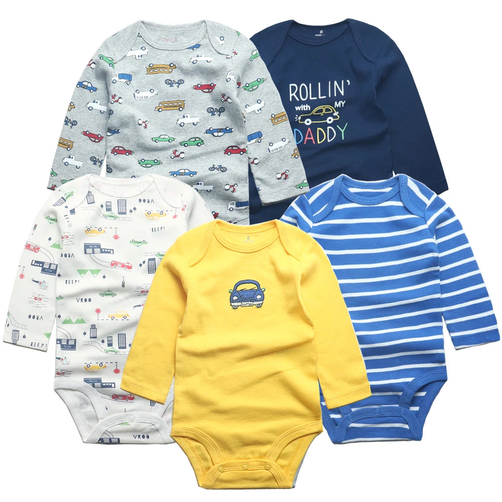 Newborn Baby Girl Long Sleeve 100% Cotton 5 PCS Cartoon Bodysuits - I Love Goods