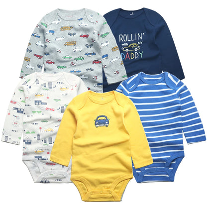 Newborn Baby Girl Long Sleeve 100% Cotton 5 PCS Cartoon Bodysuits - I Love Goods