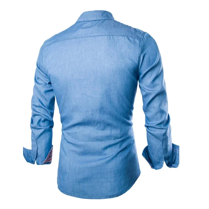 2025 Slim-Fit Navy Denim Shirt - I Love Goods