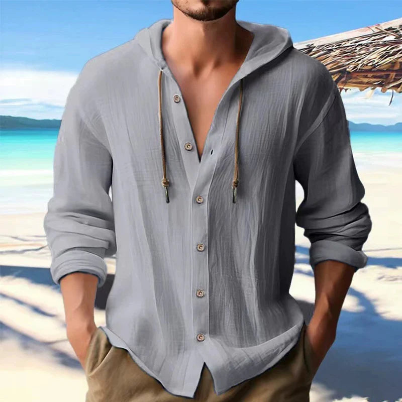 Linen Hoodie Cardigan Button-Up - I Love Goods