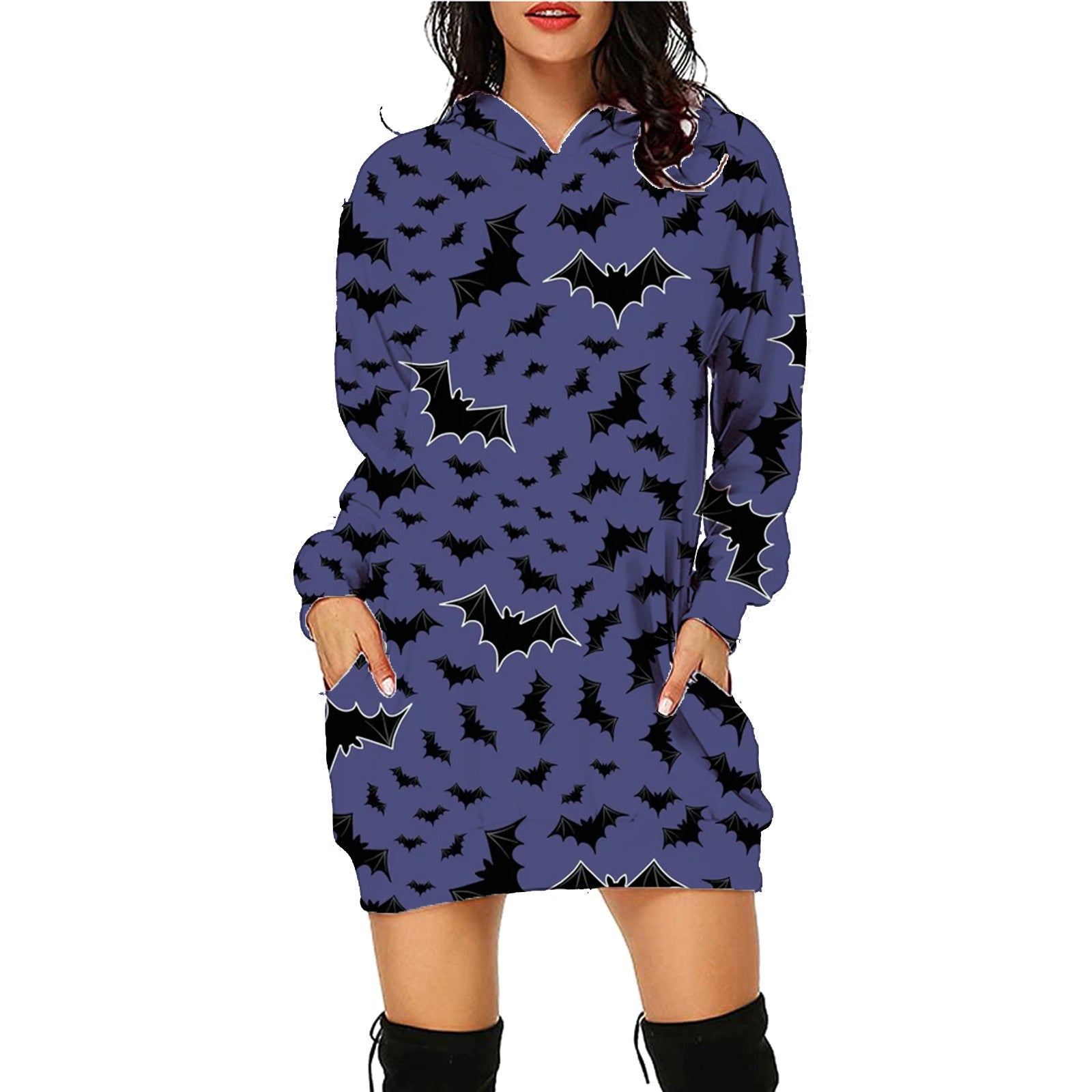 Spooky Print Long Sweater Hoodie - I Love Goods