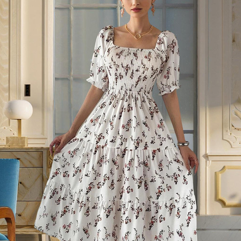 Boho Square Neck Ruffle Sleeve Dress - I Love Goods