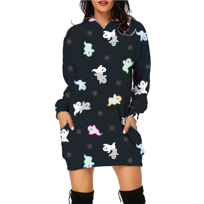 Spooky Print Long Sweater Hoodie - I Love Goods