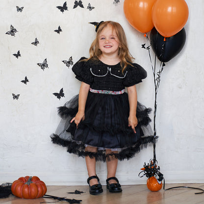 Girls' Fashion Halloween Mesh Stitching Puff Sleeve Dress - I Love Goods
