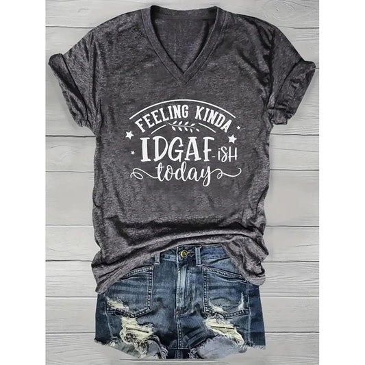 Relaxed V-Neck "IDGAF" T-Shirt - I Love Goods