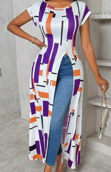 Chic Geometric High-Slit Maxi Dress - I Love Goods