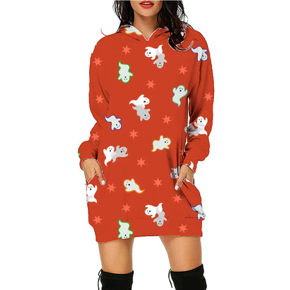 Spooky Print Long Sweater Hoodie - I Love Goods